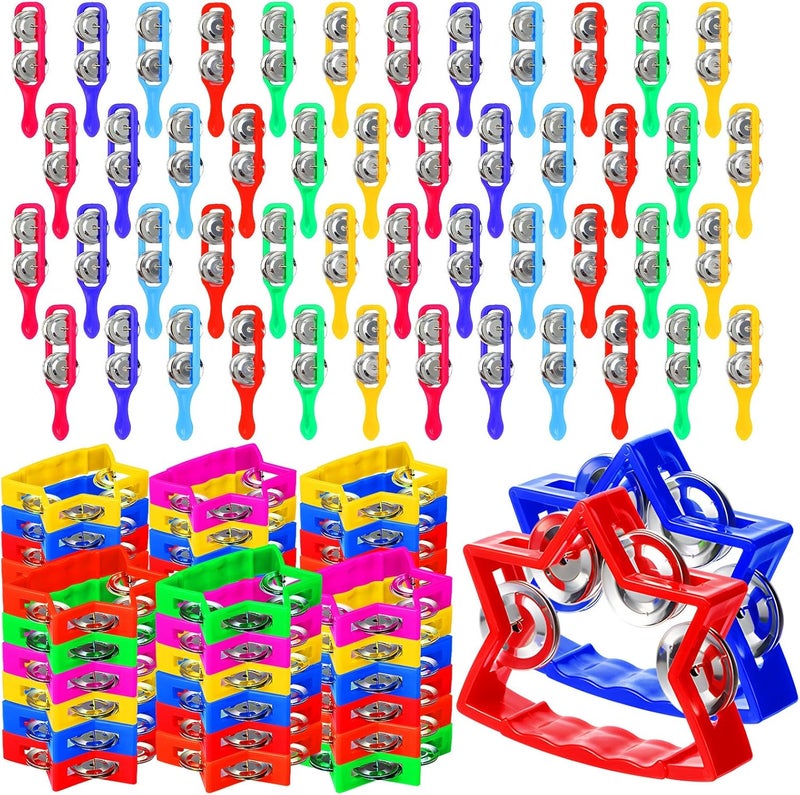 Lukmaa 72 Pcs Tambourines Bulk, 36 Plastic Hand Bells 36 Cymbals Noise Makers Musical Toy Instruments Gift for Valentine Church Sunday School, Education Activities, Christian Charity Donation(Star) - Image 1